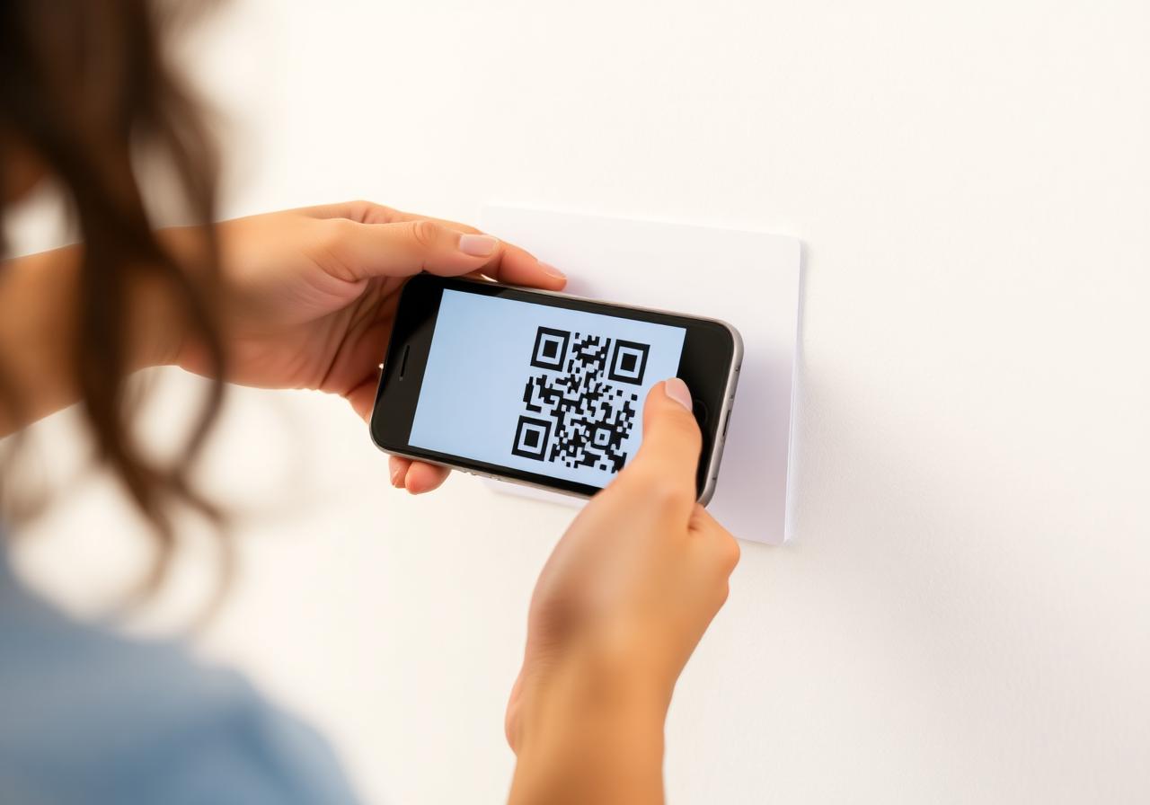 Persona escaneando un código QR con su celular para entrar a una fila virtual
