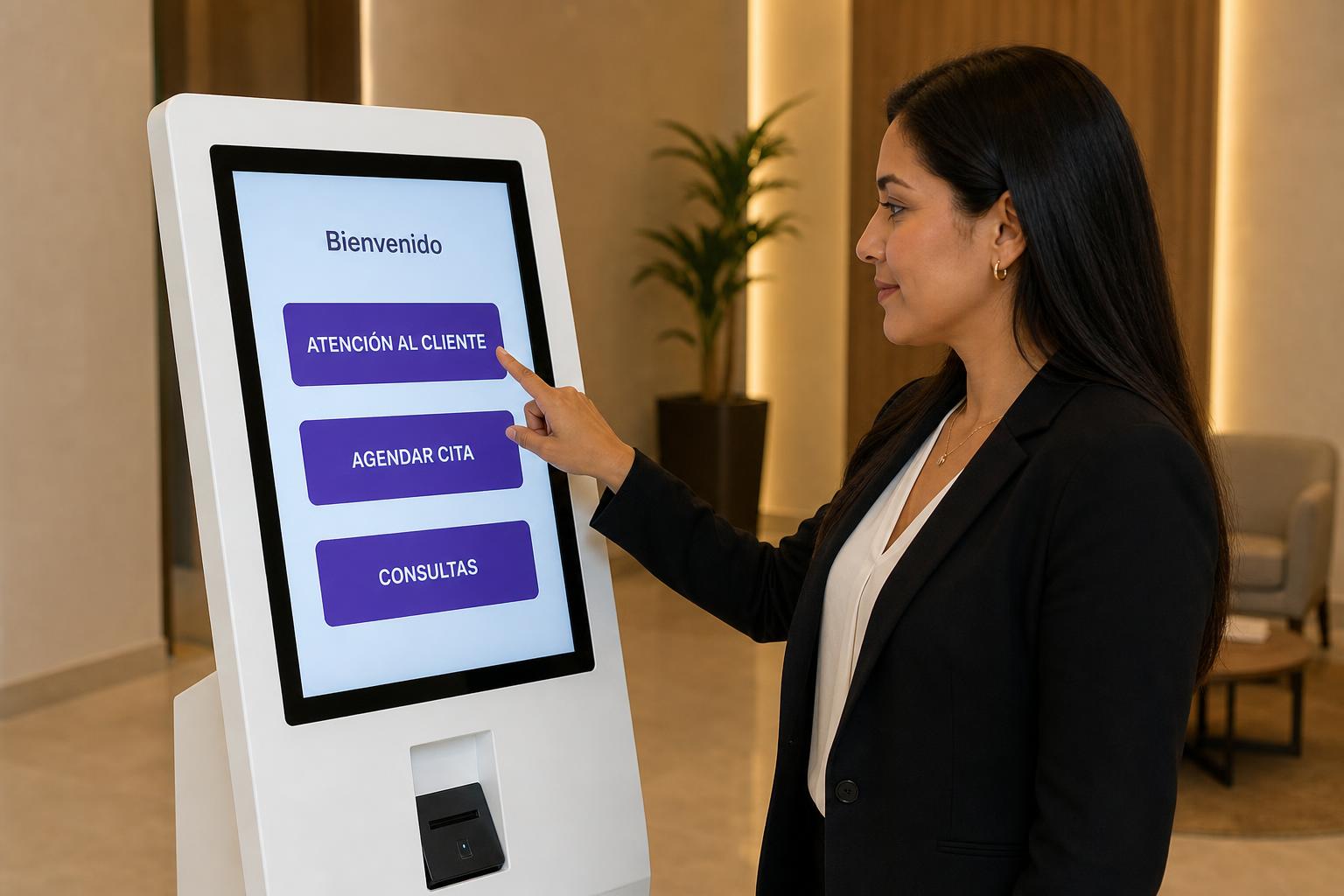 Kiosco touchscreen de autoservicio en oficina de atención