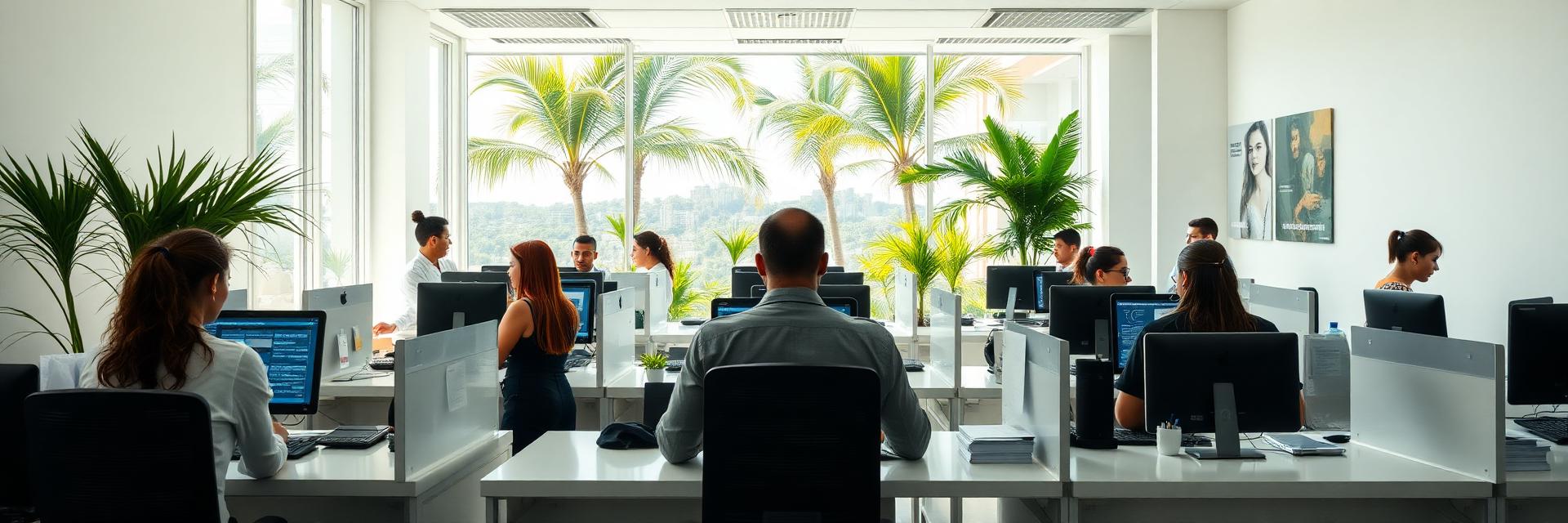 Equipo de atención al cliente en un entorno moderno y corporativo en Puerto Rico
