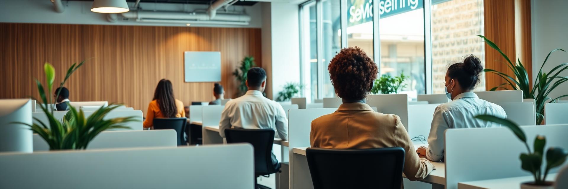 Equipo de atención al cliente en un entorno moderno y corporativo en República Dominicana