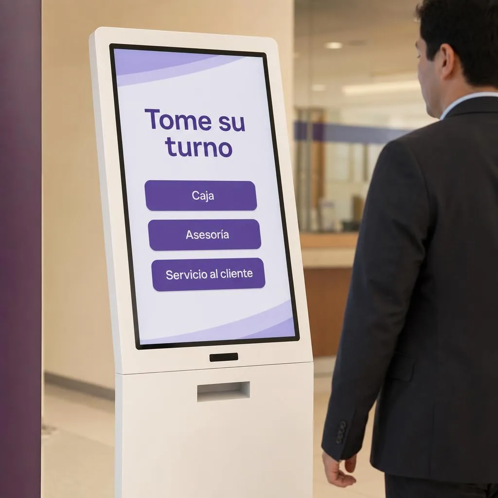 Kiosco de autoservicio para toma de turno en sucursal